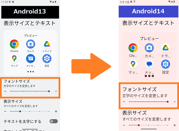 Android14のフォントサイズ